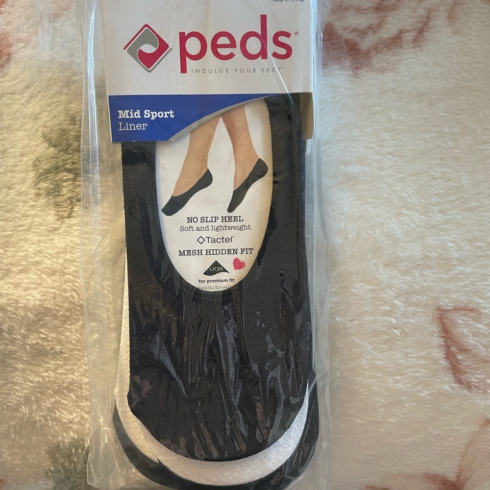 PEDS Black and White Liners 3 Pack No-Show Liner Socks